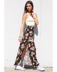 Forever 21 Flower Patch Slit Maxi Skirt