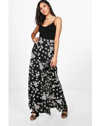 Boohoo Naomi Floral Ruffle Side Maxi Skirt