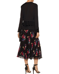 Tanya Taylor Pleated Floral Print Checked Silk Mousseline Maxi Skirt