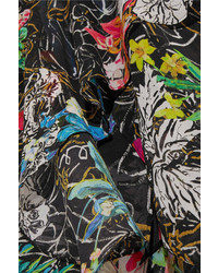 Peter Pilotto Tiered Ruffled Floral Print Silk Georgette Maxi Skirt Black