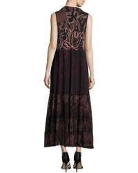 Fuzzi Collared V Neck Floral Lace Print Midi Dress Black Multi