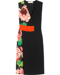 Stella McCartney Agnes Floral Print Stretch Crepe Wrap Effect Dress Black