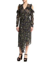 Preen by Thornton Bregazzi Alberta Floral Print Cold Shoulder Midi Dress Black