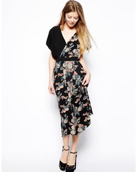 Asos Midi Dress With Cross Front In Vintage Floral