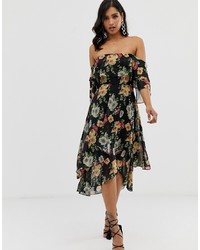 ASOS DESIGN Bandeau Midi Dress In Layered Floral Print