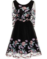 Chi Chi London Black Floral Embroidered Dress
