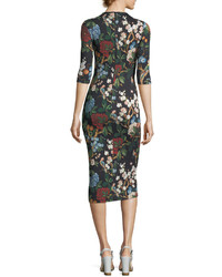 Alice + Olivia Delora Floral Print Fitted Mock Neck Midi Dress