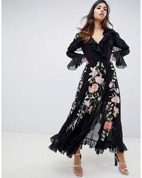 ASOS DESIGN Embroidered Wrap Maxi Dress With Long Sleeves