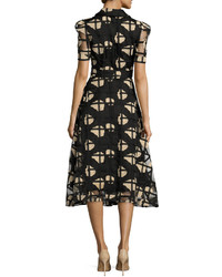 Co Floral Cage Lace Midi Shirtdress Black