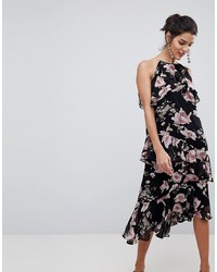 Y.a.s Floral High Neck Midi Dress With Ruffles