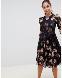 ASOS DESIGN Floral Insert Midi Dress With Long Sleeves
