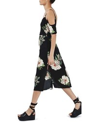 Topshop Floral Print Cold Shoulder Midi Dress