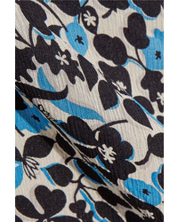 Anna Sui Floral Print Crinkled Silk Chiffon Midi Dress Black