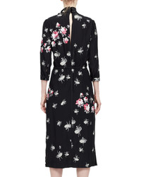 Marc Jacobs Floral Print Tie Neck Midi Dress Black