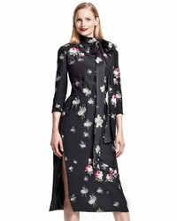 Marc Jacobs Floral Print Tie Neck Midi Dress Black