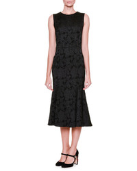 Dolce & Gabbana Flounce Hem Floral Midi Dress Black