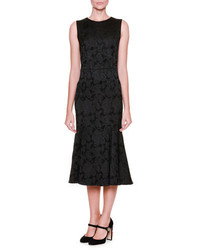 Dolce & Gabbana Flounce Hem Floral Midi Dress Black