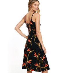 J.o.a. Joa X Lulus Miranda Black Floral Print Midi Dress