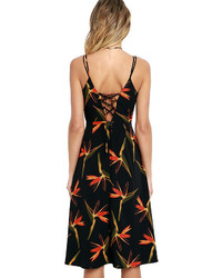 J.o.a. Joa X Lulus Miranda Black Floral Print Midi Dress
