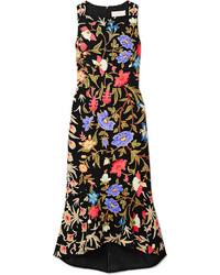 Peter Pilotto Kia Fluted Floral Print Stretch Cady Midi Dress