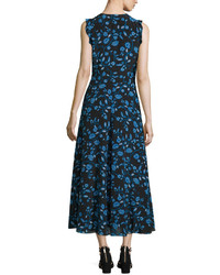 Rebecca Taylor Kyoto Sleeveless Floral Silk Midi Dress Black