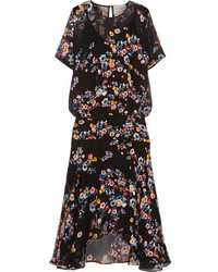 Preen by Thornton Bregazzi Melina Floral Print Silk Georgette Midi Dress Black