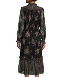 Michael Kors Michl Kors Collection Long Sleeve Floral Print Midi Dress Blackoleander