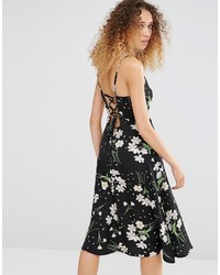 Daisy Street Midi Dress With Lace Up Back In Floral Print