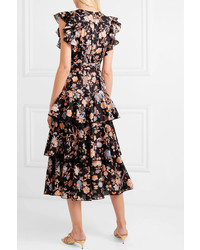 Anna Mason Rufflette Tiered Floral Print Cotton Poplin Midi Dress