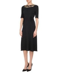 Altuzarra Sylvia Floral Embroidered Half Sleeve Midi Dress Black