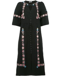 Vilshenko Floral Embroidery Midi Dress
