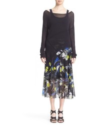 Fuzzi Abstract Floral Print Tulle Mesh Skirt