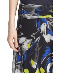 Fuzzi Abstract Floral Print Tulle Mesh Skirt