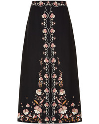 Vilshenko Black Floral Embroidered Claire Skirt