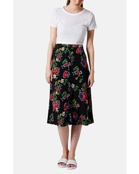 Topshop Button Front Floral Midi Skirt