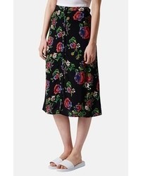 Topshop Button Front Floral Midi Skirt