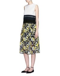 Cynthia Xiao Floral Embroidery Mesh Midi Skirt