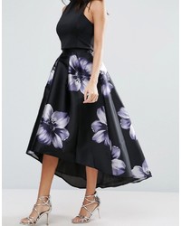 Jessica Wright Dip Hem Floral Midi Skirt
