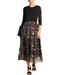 Holly Fulton Embellished Floral Print Silk Crepe De Chine Skirt