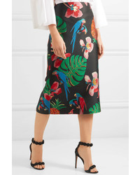 Valentino Floral Jacquard Midi Skirt Black