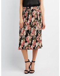 Charlotte Russe Floral Micro Pleated Midi Skirt