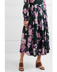 Dries Van Noten Floral Print Cotton Poplin Midi Skirt