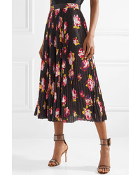 MSGM Floral Print Pliss Crepe Midi Skirt