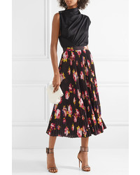 MSGM Floral Print Pliss Crepe Midi Skirt