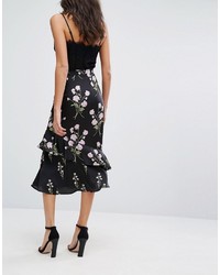 Warehouse Floral Printed Ruffle Midi Skirt