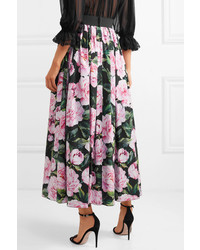 Dolce & Gabbana Gathered Floral Print Cotton Poplin Maxi Skirt