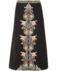 Vilshenko Jo Embroidered Crepe Skirt Black