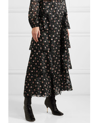 Anna Sui Med Tiered Floral Print Devor Tte Skirt