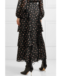 Anna Sui Med Tiered Floral Print Devor Tte Skirt