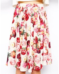 Asos Midi Skirt In Floral Rose Print